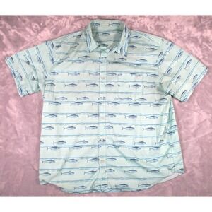 Huk Performance Shirt Mens Size 2X  Blue Tuna Fish Print Breathable Mesh back